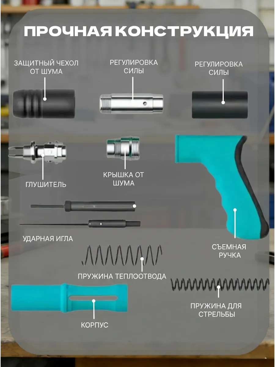 Комплектация гвоздезабивного пистолета в кейсе